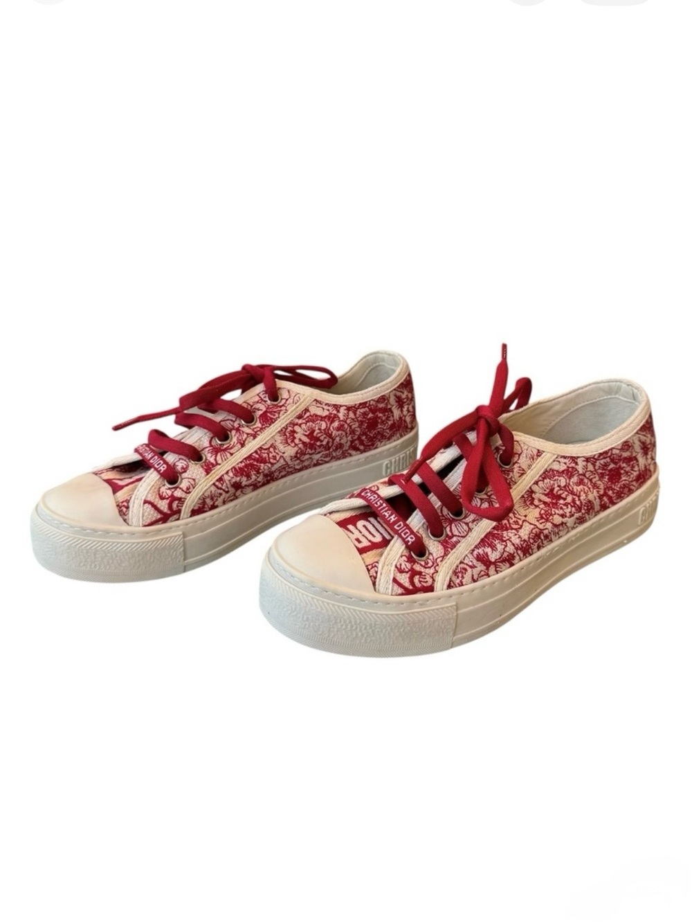 Christian Dior Floral Toile De Jouy Red & White Chinese New Year Sneakers - Picture 4 of 11
